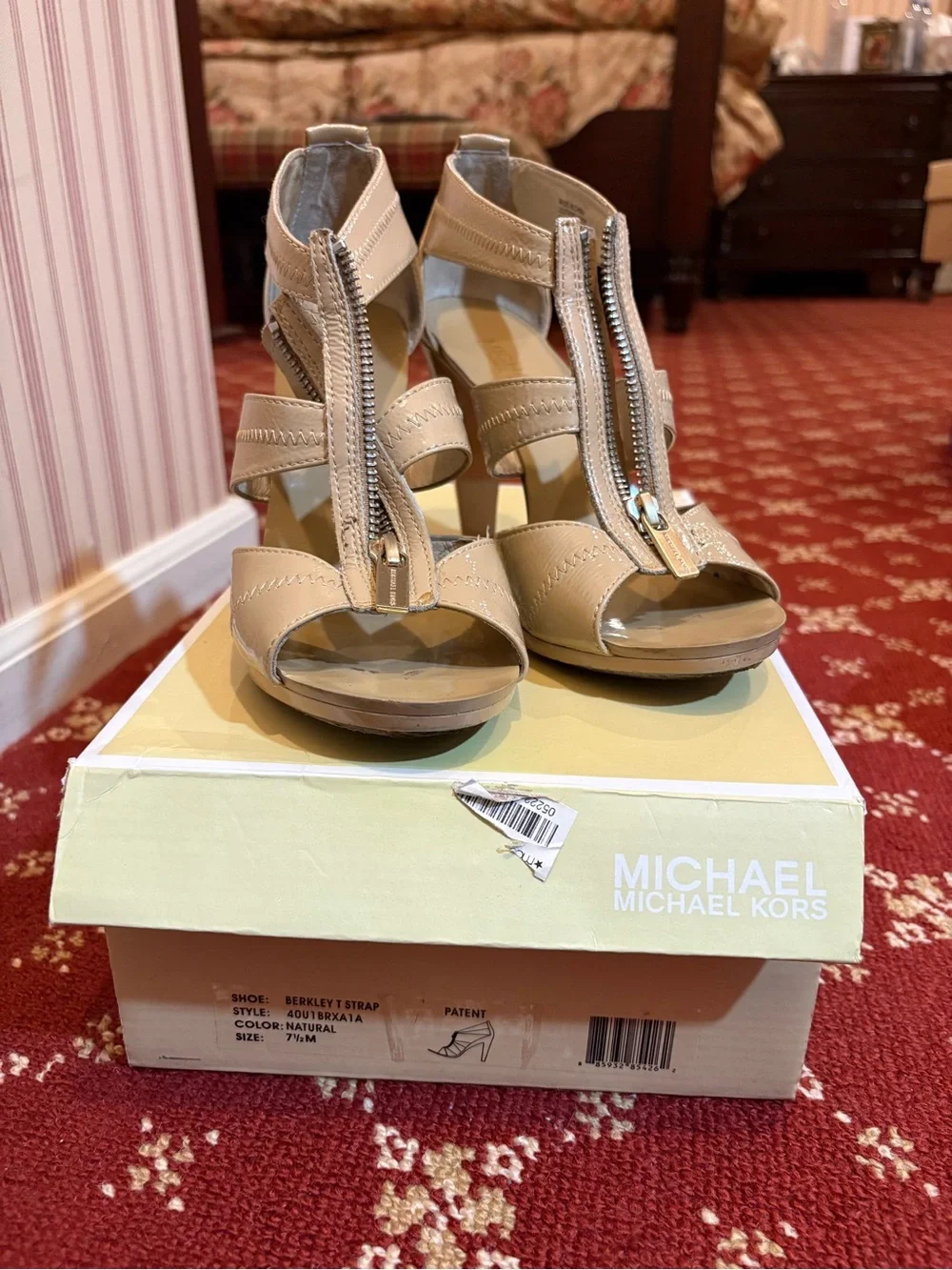 Michael Kors Women’s Beige Zipper Front Wedge Sandals